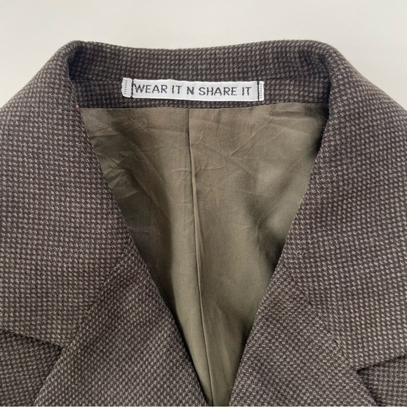 WEAR IT N SHARE IT Reworked Blazer Skirt Suit Brown Mini Plaid Oversized Size XS - Picture 4 of 12